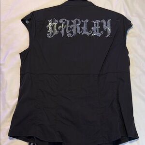 Harley-Davidson Black Sleeveless Muscle Tee with Mandarin Collar